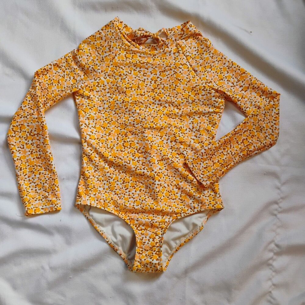 Girls Art Class Long Sleeve Size 8 Plus Swimsuit Floral One Piece NWOT Yellow